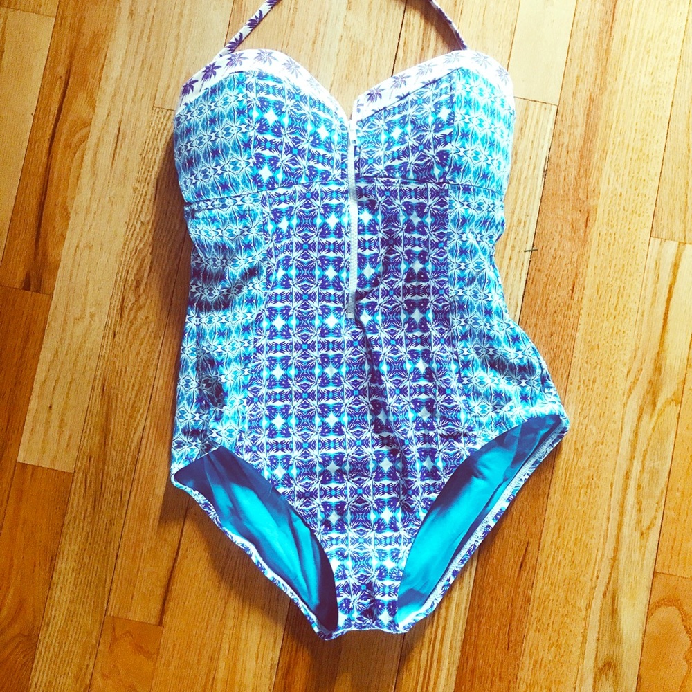 Zip Front Bandeau One-Piece Swimsuit